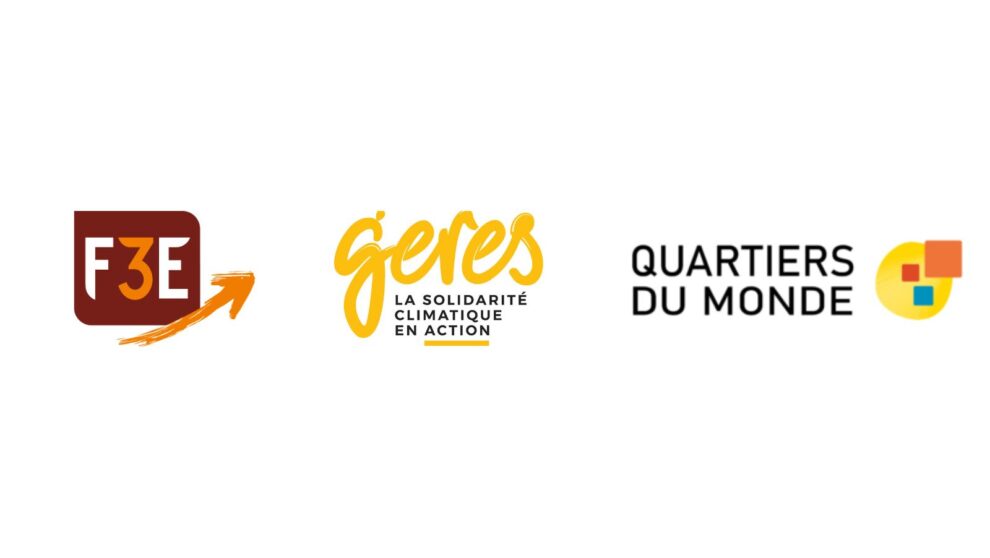 Logos du F3E, Geres et QDM sur fond blanc