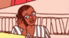 Illustration d'un buste de femme avec des lunettes et nattes collées parlant au téléphone